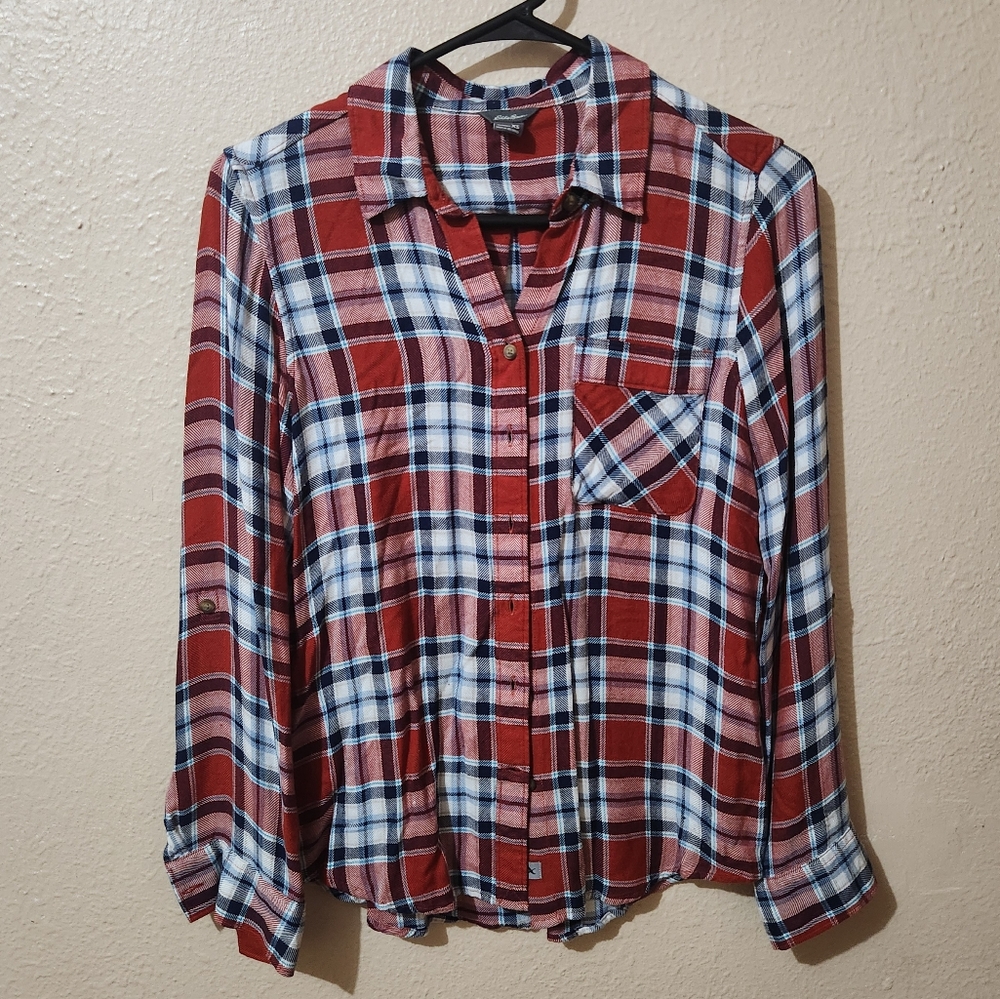 Fabulous Eddie Bauer Size XS Plaid Button-Up Shirt B35 BY